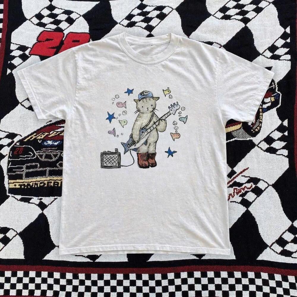White Graphic Rock Cat Tee